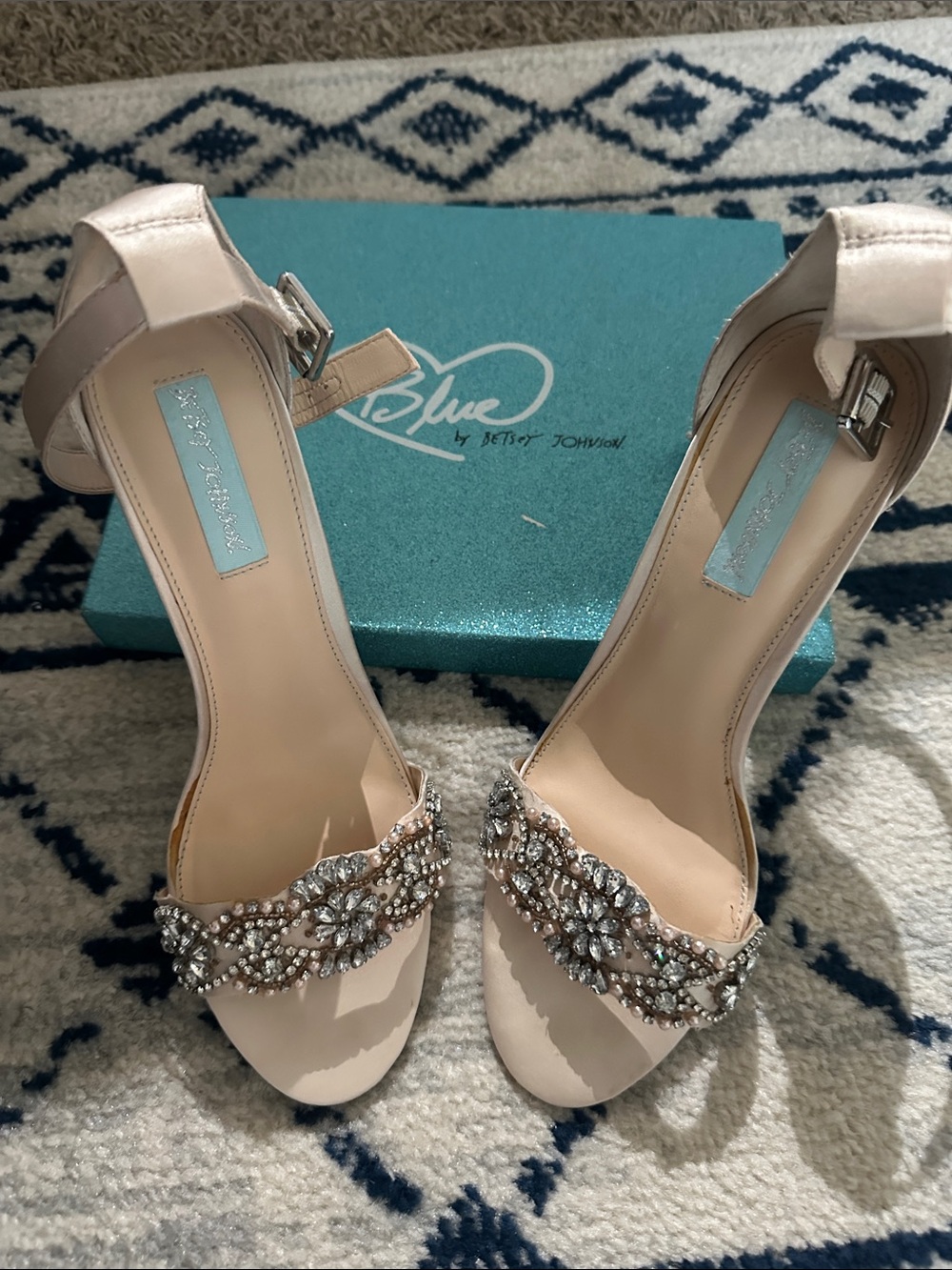 Blue by Betsey Johnson Women's Blush Crystal Ankle-Strap Sandals